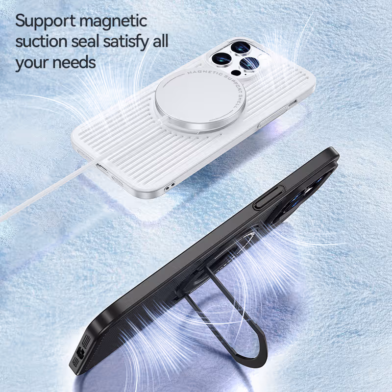 Heat-Dissipating Magnetic Protective Phone Case with Pull-out Bracket for iPhone